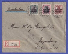 Bayern 1919 Freistaat Mi.-Nr. 144, 145, 146 auf R-Brief O REGENSBURG