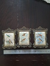 3 Seidenbilder Messingrame 