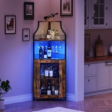 155 cm Eck-Bar-Schrank mit LED-Beleuchtung & Glashalter, Hausbar Weinschrank