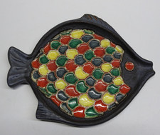 Vintage Karlsruher Majolika, Wandrelief Teller Fisch, Nr. 1164