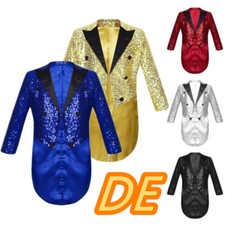 DE-iEFiEL Kinder Jungen Pailletten Blazer Smoking Sakko Jacke Langarm Anzugjacke