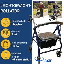 Leichtgewicht Rollator Faltbar Reiserollator Höhenverstellbar Gehwagen Laufhilfe