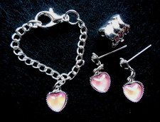 %***Barbie Schmuck*Halskette,Ohrring/Stecker mit rosa Herz,Armreifen***%