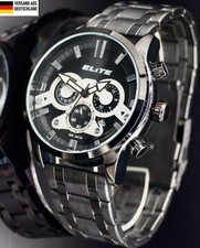 Elite Herren Edelstahl Armband Uhr Chronograph Schwarz Silber  Farben Datum NEU