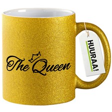 Glitzer-Kaffeetasse The Queen Krone Geschenkidee Souvenir Präsent Wichtelgeschen
