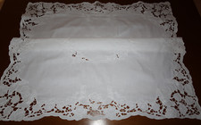 Schöne Leinen Mitteldecke-Handarbeit-Weißstickerei-Richelieu-Vögel-Tischdecke