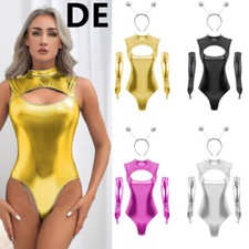 Damen Bodysuit Antenne Clubwear Kopfbedeckung Kostüm Full Zip Manschetten Elfe
