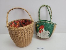 2x Eierkorb/Klammerkorb Bast geflochten Kunststoff Stoff Huhn/Hahn #2511621