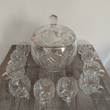 Bowle Service, Bowle Set, Gefäß und 10 Bowlegläser, Bleikristall?, DDR