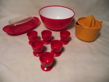 70er 6 EMSA Eierbecher rot 70er Jahre+Butterdose rot Schüssel Zitronenpresse