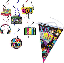 14-teiliges 80er Party Deko Set Wimpel Girlande Hängende Spiralen