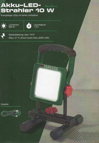 Parkside pas 2200 - 2200, akku-led