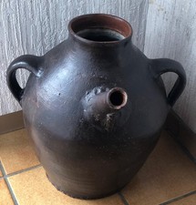 Selten uralter antik braunes Tongefäß - Krug 2 Henkel und Schnabel um 1850