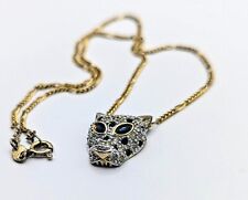 Vintage Cam Ber Italy Kette + Panther Kopf Anhänger 800 Silber + Zirkonia Nr1629