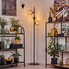 Schicke Vintage Stehleuchte/Stehlampe in Schwarz, Metall & Glas, mit Fußschalter