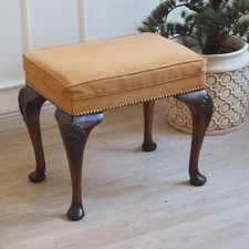 Antiker Hocker Frisier Schminkhocker Fußhocker Samt gelb Vintage Chippendale