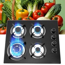 Gaskochfeld 4 Flammen Glaskeramik Gasherd Einbauherd Erdgas Propangas LPG Gas DE