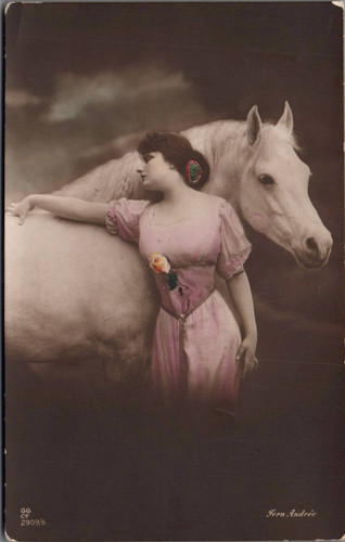 Pferd frau rosa kleid - ak, pferd,
