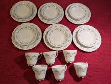 Service Königl Pr Tettau 6 Unter-/ Tasse Teller Kaffee Tee Blumen blau Porzellan