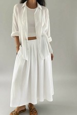 Rock lang Maxi Leinen Weiß 36