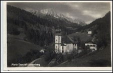 Maria Gern Bayern AK ~1935/40 Partie an der Kirche mit Untersberg ungelaufen