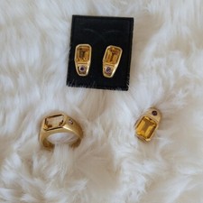 Set, Ring, Anhänger, Ohrstecker 375/- Gelbgold, 9 ct.  Citrin und Amethyst