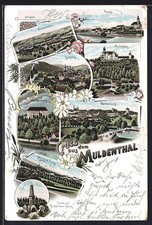 Lithographie Rochlitz, Lunzenau, Penig, Wechselburg, Wolkenburg, Turm auf dem R 