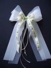 10 Autoschleifen*Antennenschleifen*Taft&Organza*Perle*creme&grün*HOCHZEIT