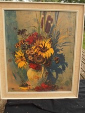 Druck von einem Stillleben signiert: B. Funke,  Ölfaserplatte 60 x 50 cm, Blumen