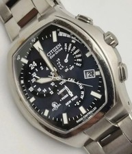 CITIZEN ATTESA Radio Solar Titanium Tonneau Watch Navy Dial Battery