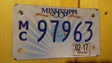 MISSISSIPPI MC 97963 Jahr 02-17 US Motorrad Kennzeichen Motorcycle License Plate