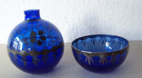 Glas kugel und schale blau - -schale,,