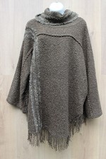 ❤️ Poncho khaki grün mit Ärmel Strick Boucle Franzen Überwurf Rollkragen
