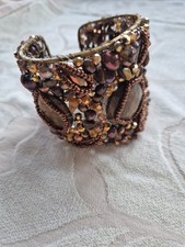 Armreif Perlen Handarbeit  Unikat Boho Hippi Gold Braun