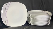 Schöne Porzellan Speiseteller weiß mit schwarz & lila Linien für 12 Pers.