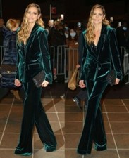 Grüner Samtanzug Für Frauen Reversekragen Jacke Modischen Stil Frühling  Elegant