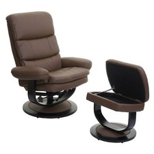 B-Ware Relaxsessel MCW-C16, Fernsehsessel Hocker Staufach Kunstleder taupe-braun