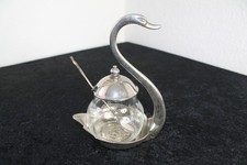 Jugendstil Zuckerdose Marmelande Honig Senf Spender Schwan Löffel silver plated