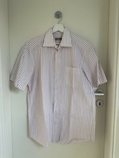 VAN LAACK Herren TARRA-S Kurzarm Hemd 40 100% Baumwolle Weiß Rötlich Gestreift