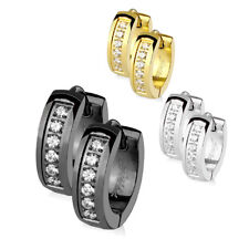 2er Set 316L Edelstahl Klapp Creolen CNC Set CZ Zirkonia schwarz silber gold