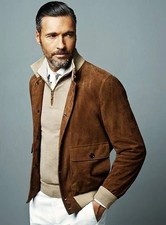 Braune Leder Bomberjacke für Herren 100 % reines Wildleder Flieger-/Bomber...