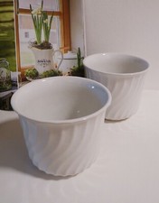 2x Keramik Übertopf für 12 cm Blumentopf shabby Glasur weiß Deko Germany Vintage