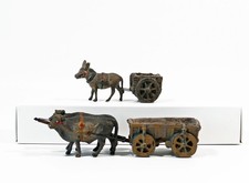 Tierfiguren Massefiguren Eselgespann + Ochsengespann Krippenfiguren-sehr selten