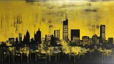 Leinwandbilder Pop Art Skyline Stadt Dortmund shiloutte Gelb 75 bis 150x90 cm