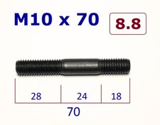 1 Stück Longnose Stehbolzen M10x70 , 8.8  Abgaskrümmer Zylinderkopf