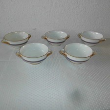 5 x alte Suppentassen von Bareuter Bavaria Tassen Schalen Weiß Blau Gold B 14,4