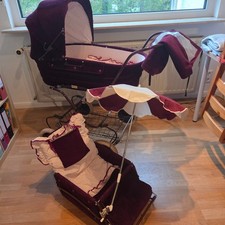 🌻Ellermann Kinderwagen Triset weinrot Cord mit Zubehör 80er Jahre Vintage🌻