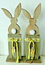 OSTERN Deko-Figur 2x Osterhase stehend Kordel Eiern 55x17cm Holz Naturfarbe NEU 