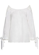 Carmen-Bluse m Spitze Gr. 34 Weiß Damenbluse Hemd Top Shirt Tunika Oberteil Neu