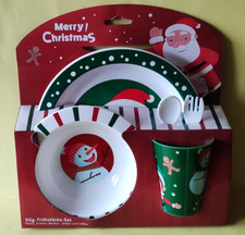 5 tlg. Frühstücks-Set Teller Schale Becher Gabel Löffel Weihnachten  NEU